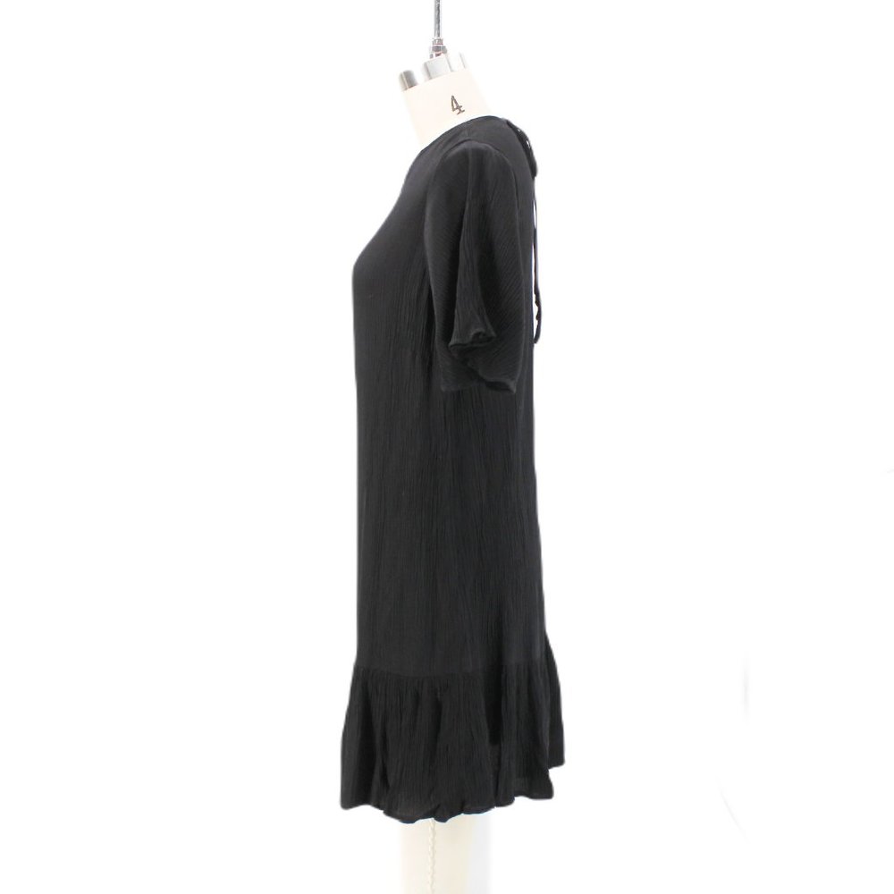 Rue Stiic Crinkle Textured Mini Dress Flutter Sleeve Keyhole Tie Black Small - Picture 3 of 16